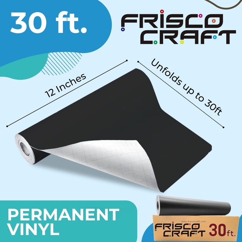 Frisco Craft Permanent Vinyl â€“ Matte Black Adhesive Roll, Waterproof & Weather-Resistant, Siliconized Backing, Compatible with Cricut & Silhouette, Outdoor, Decals, Heavy Duty Vinyl (12"" x 30ft) - Image 2